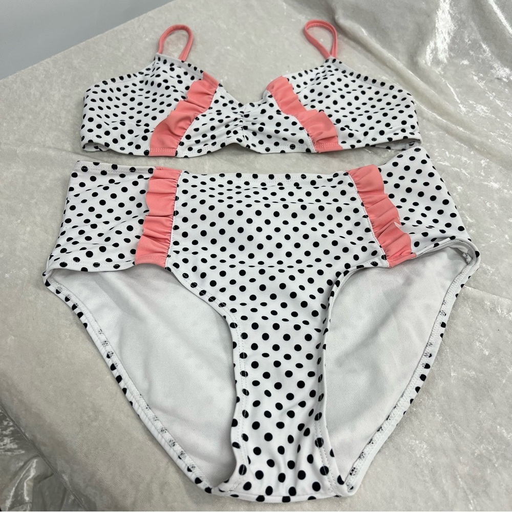 Juicy Couture High waisted Matching Bikini small polka dot white black